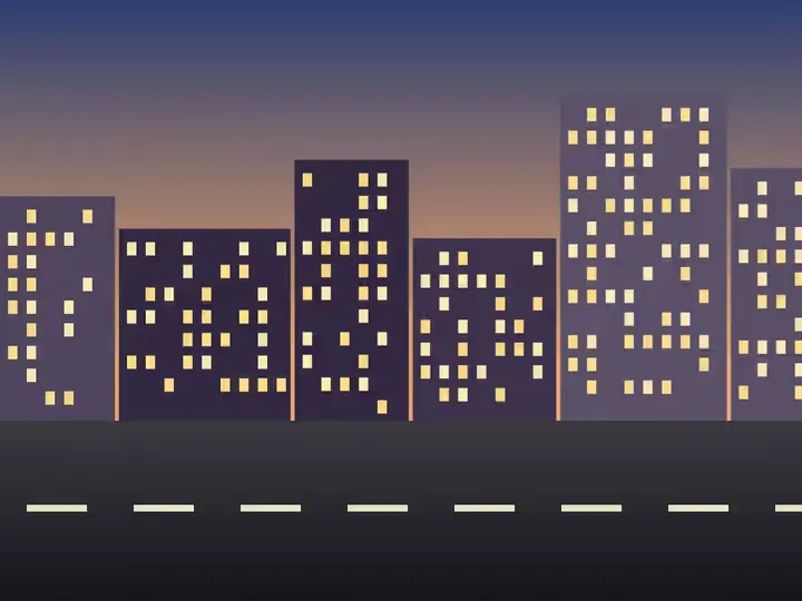 The same city street at dusk, saved as a JPG.