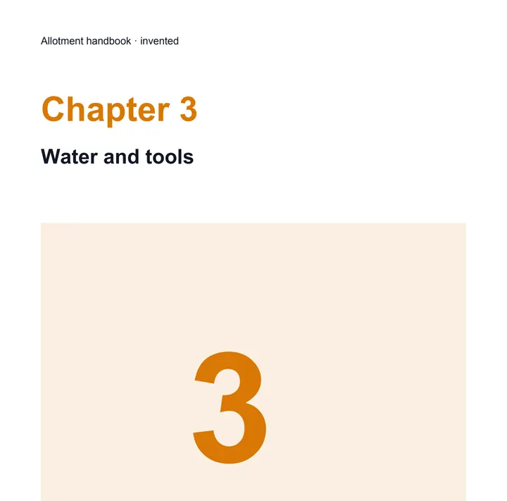 Page 1 of an invented four-page handbook scanned out of order: chapter 3 first, with a large orange 3.