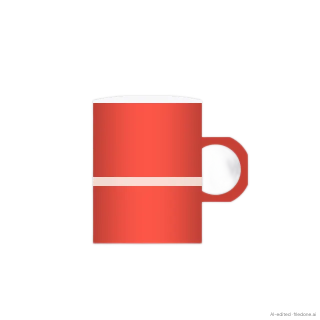 The red mug cut out of its backdrop onto a see-through background; the hole through the handle is still filled in.